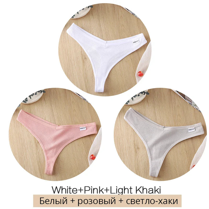 3Pcs/Set Women Cotton Thongs Panties Sexy Low Waist G-String Briefs Ladies Brazilian Lingerie Girls Breathable Intimates Bikini
