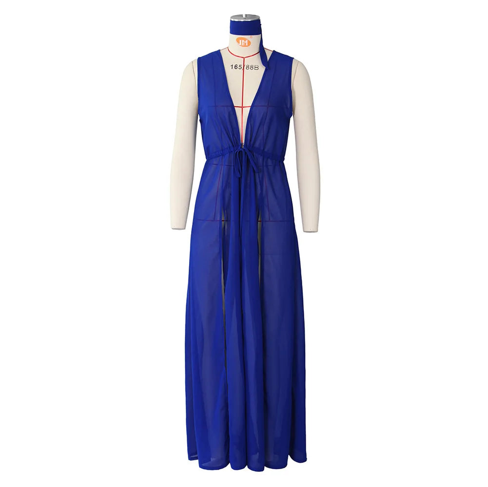 Loose Chiffon Beach Dress Sexy Women Solid Elegant Split Summer Maxi Dress Vestidos