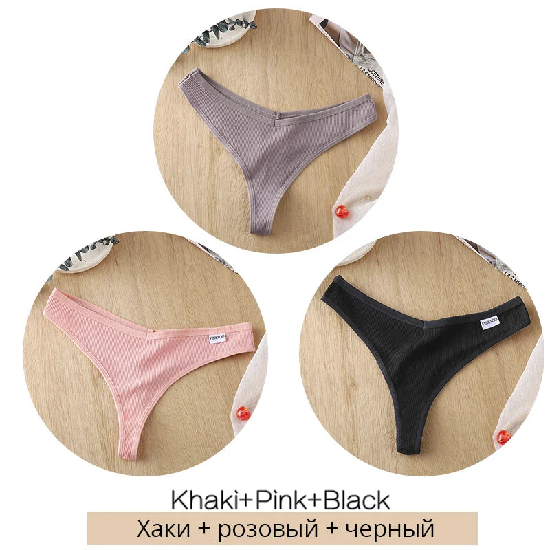 3Pcs/Set Women Cotton Thongs Panties Sexy Low Waist G-String Briefs Ladies Brazilian Lingerie Girls Breathable Intimates Bikini