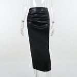 Women Autumn Sexy High Waist Bodycon Skirt Fashion Adults Slim-fit Solid Color Slit Leather Long Skirt Black/White