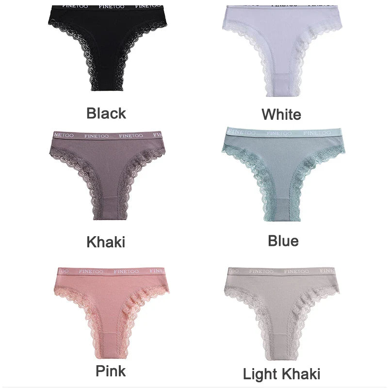 FINETOO Women Cotton Panties M-2XL Sexy Hollow Out Lace Briefs Female Letter Belt Brazil Underwear Girl Big Size PantyLingerie