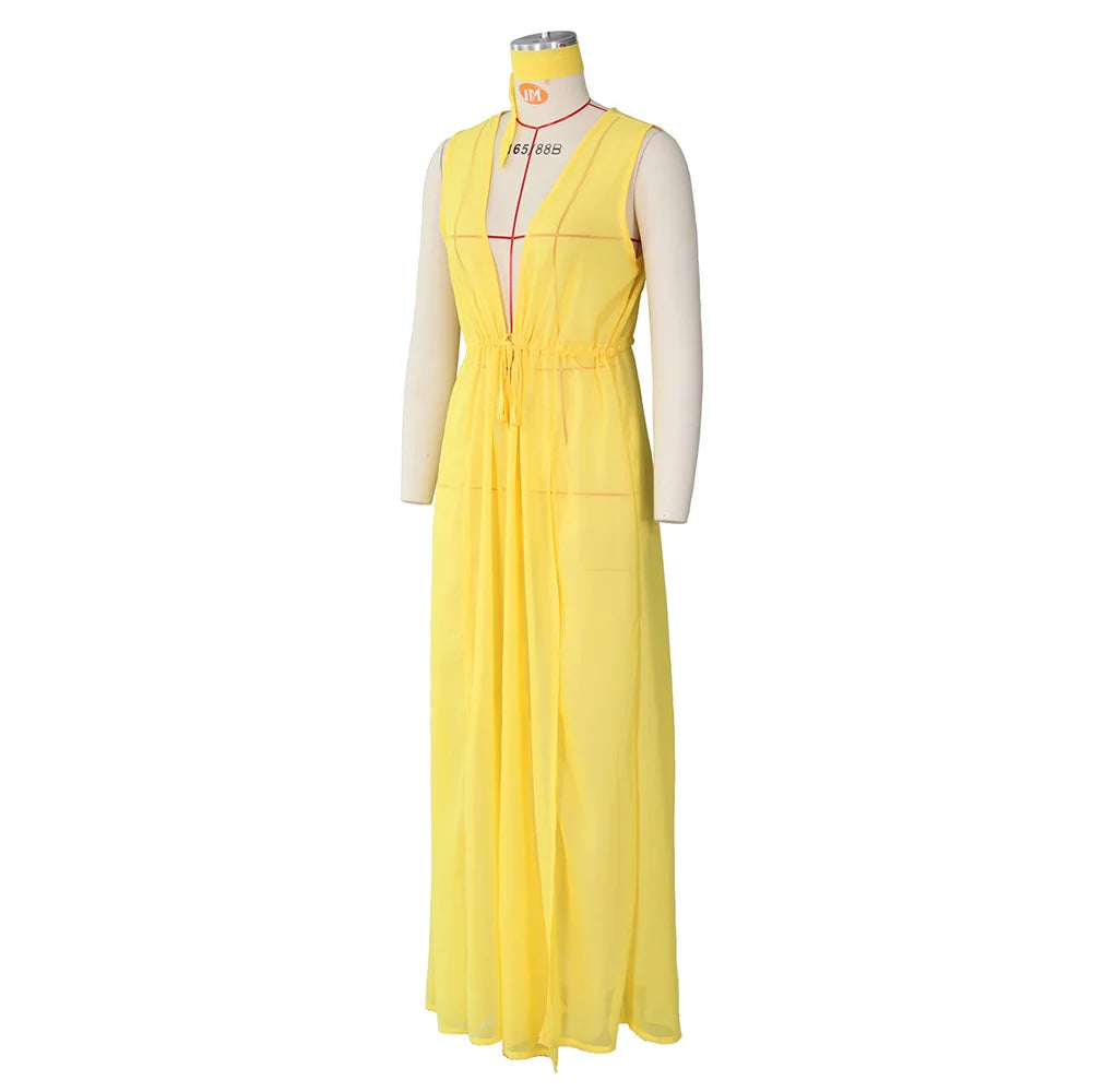 Loose Chiffon Beach Dress Sexy Women Solid Elegant Split Summer Maxi Dress Vestidos