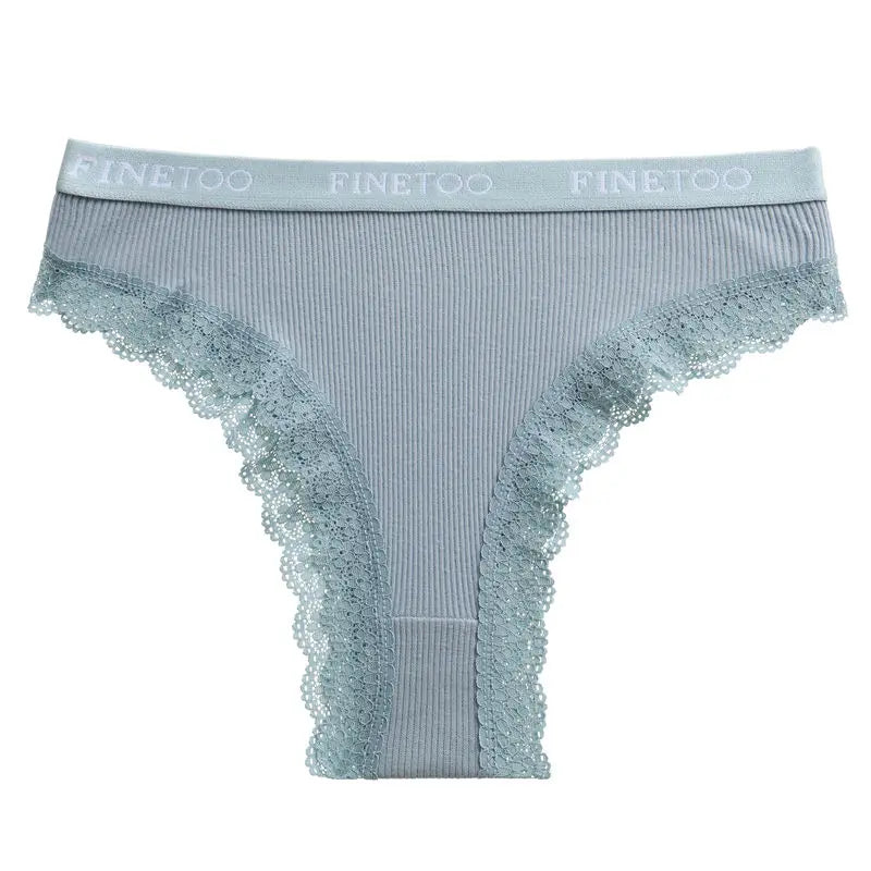 FINETOO Women Cotton Panties M-2XL Sexy Hollow Out Lace Briefs Female Letter Belt Brazil Underwear Girl Big Size PantyLingerie
