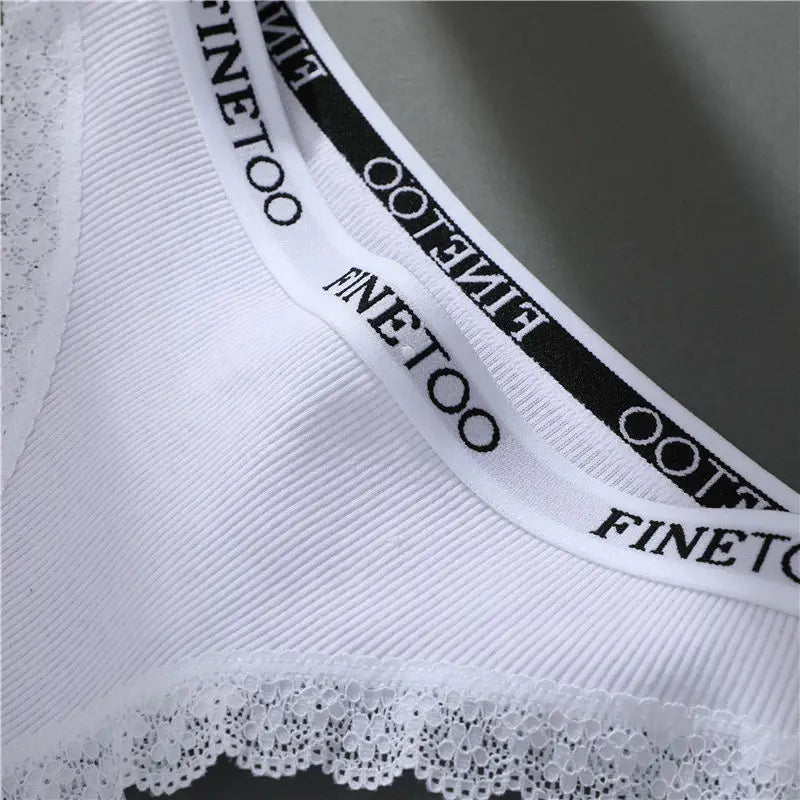 FINETOO Women Cotton Panties M-2XL Sexy Hollow Out Lace Briefs Female Letter Belt Brazil Underwear Girl Big Size PantyLingerie