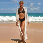 Crochet White Knitted Beach Cover Up Dress Tunic Long Pareos Bikinis Cover Ups Swim Cover Up Robe Plage Beachwear