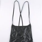 Women Sexy Suspender Mid-length Bodycon Dress Fashion Solid Color Leather Bandage Backless Skinny Split Dress For Female Mujer