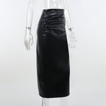 Women Autumn Sexy High Waist Bodycon Skirt Fashion Adults Slim-fit Solid Color Slit Leather Long Skirt Black/White
