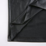 Women Sexy Suspender Mid-length Bodycon Dress Fashion Solid Color Leather Bandage Backless Skinny Split Dress For Female Mujer