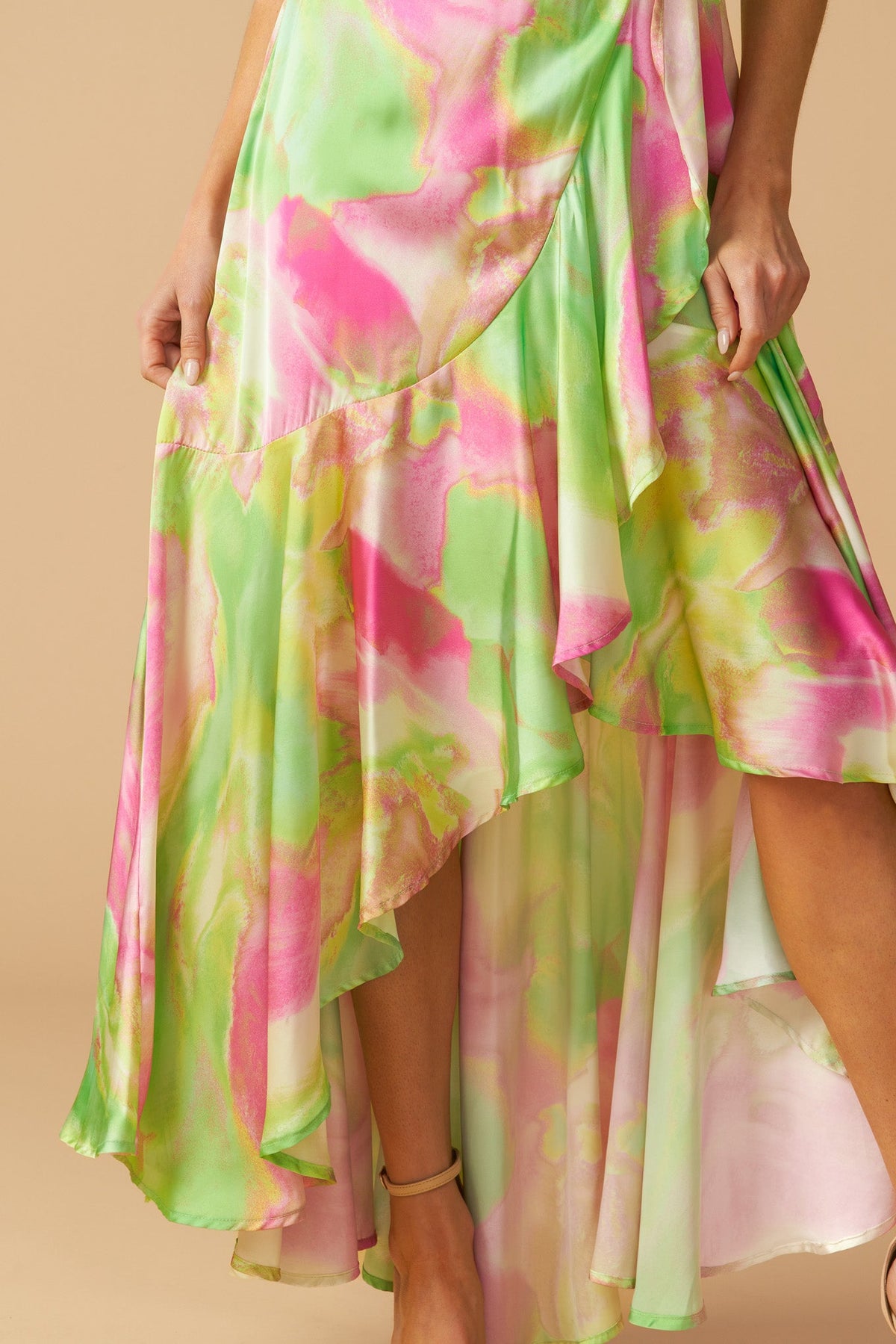 LA BEBE WOVEN SATIN MAXI DRESS