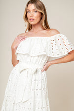 CATCHING MY BREATH EYELET MIDI DRESS