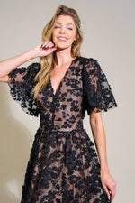 DREAMY BLOSSOM WOVEN LACE MIDI DRESS