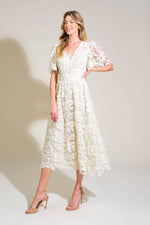 DREAMY BLOSSOM WOVEN LACE MIDI DRESS