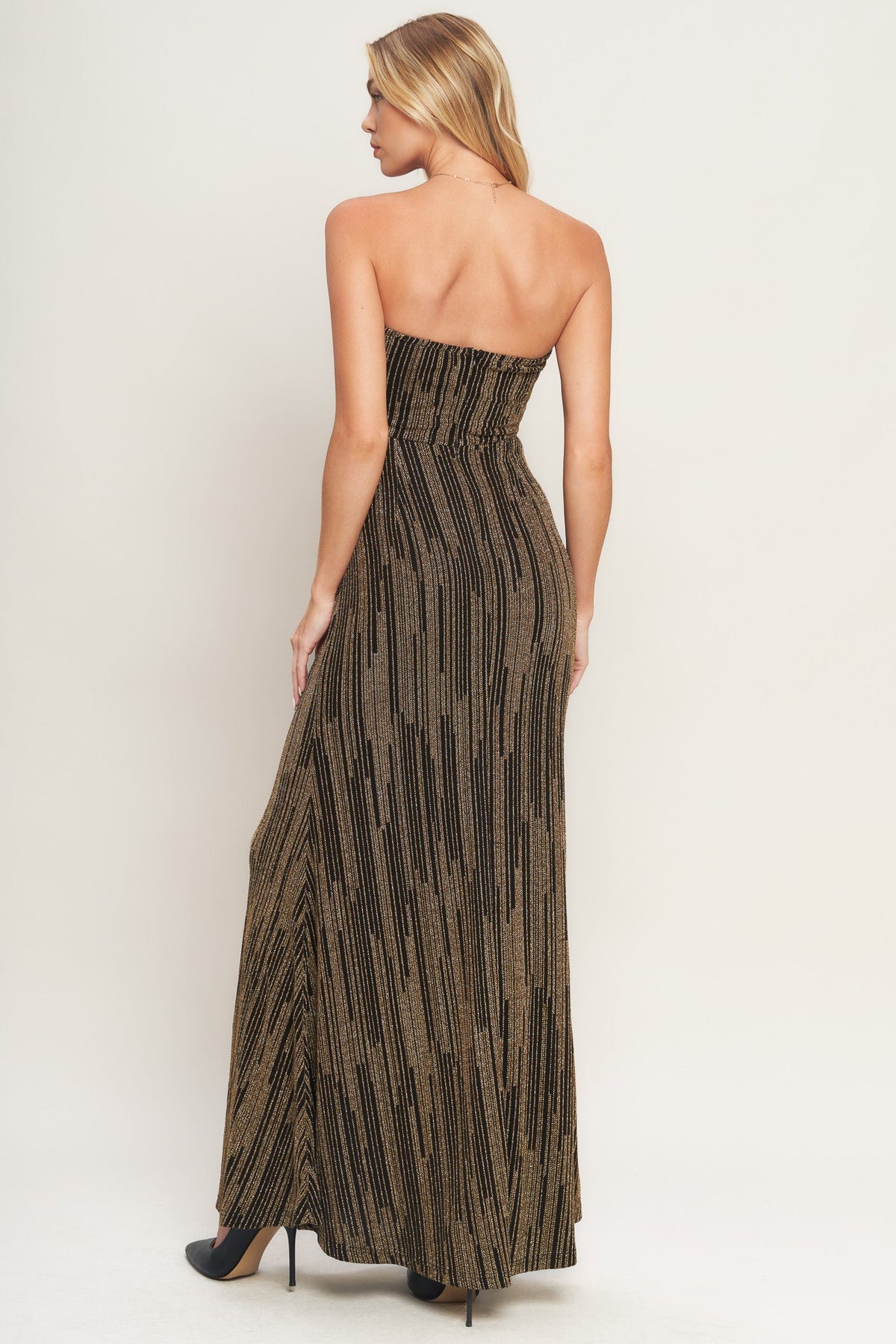 SACRED PROMISES METALLIC WOVEN MAXI DRESS