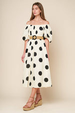 HUMMINGBIRD'S HAVEN OFF WHITE WOVEN MIDI DRESS