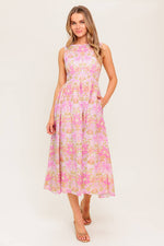 UNDER THE SUN PINK WOVEN MIDI DRESS