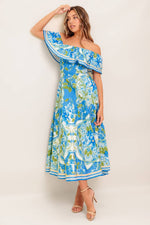 TROPICAL HAZE POWDER BLUE WOVEN MIDI DRESS