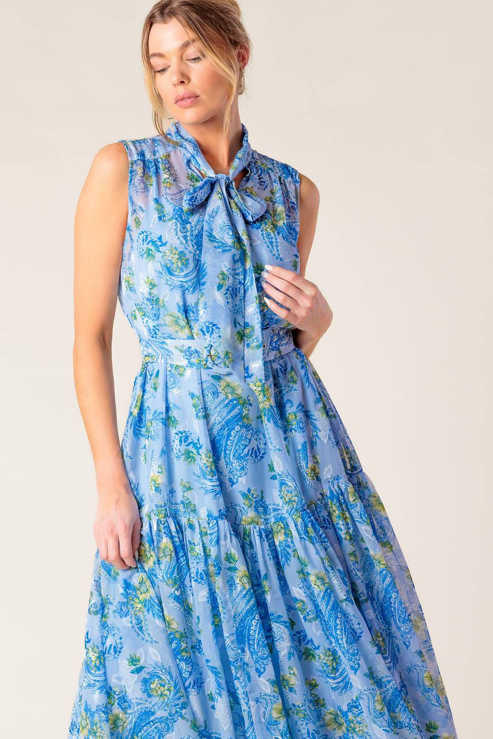 EVER AFTER POWER BLUE WOVEN MIDI DRESS