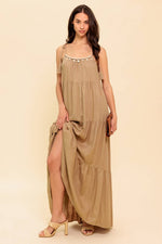 WORLD OF POSSIBLILITIES TAUPE WOVEN MAXI DRESS