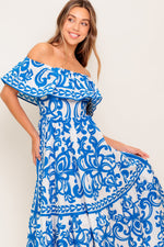 BLOOM SERENADE BLUE WOVEN MIDI DRESS