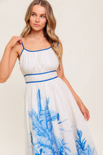 GARDEN BREEZE BLUE WOVEN MIDI DRESS