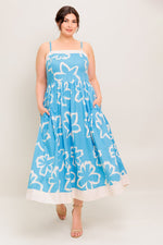 SERENE PETALS BLUE WOVEN MIDI DRESS