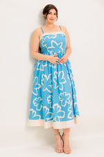 SERENE PETALS BLUE WOVEN MIDI DRESS