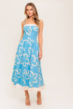 SERENE PETALS BLUE WOVEN MIDI DRESS