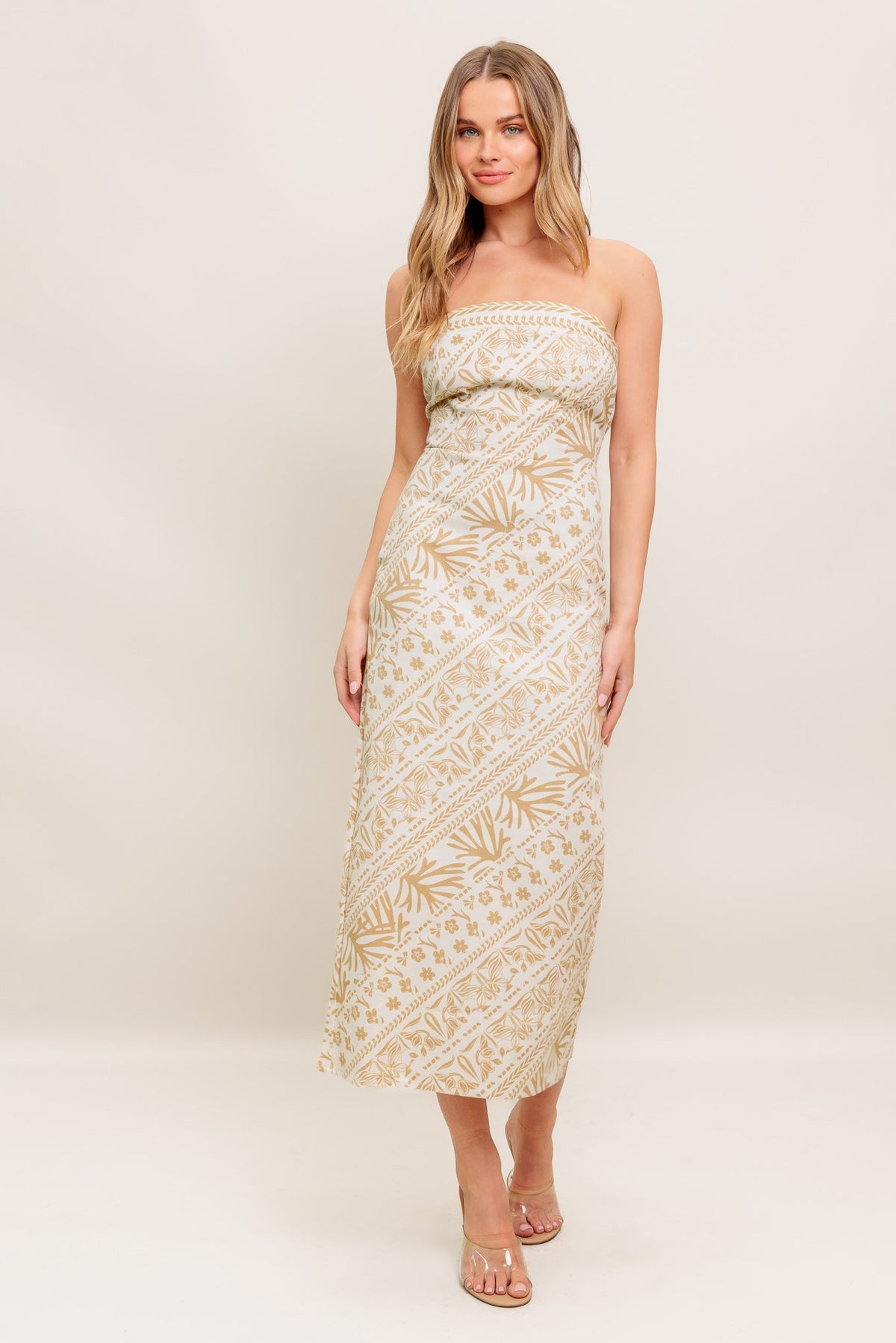 BOHO TROPIC DRAPE WOVEN MIDI DRESS