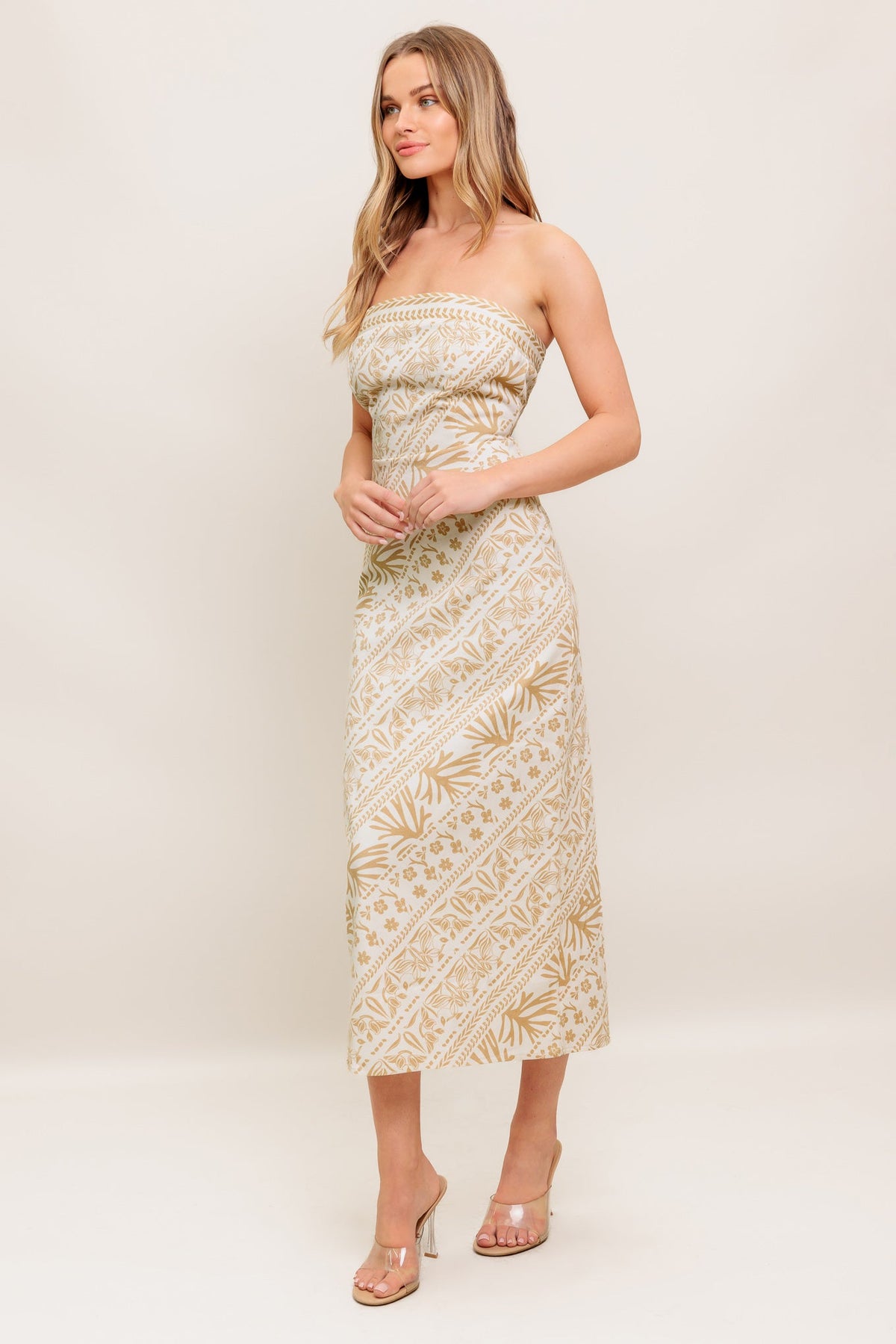 BOHO TROPIC DRAPE WOVEN MIDI DRESS