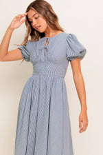 COZY GARDEN IVORY BLUE WOVEN MIDI DRESS
