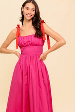 EVENING DELIGHTS FUCHSIA WOVEN MIDI DRESS