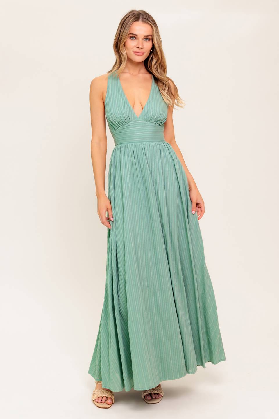 SUNSHINE ON MY MIND SAGE WOVEN MAXI DRESS