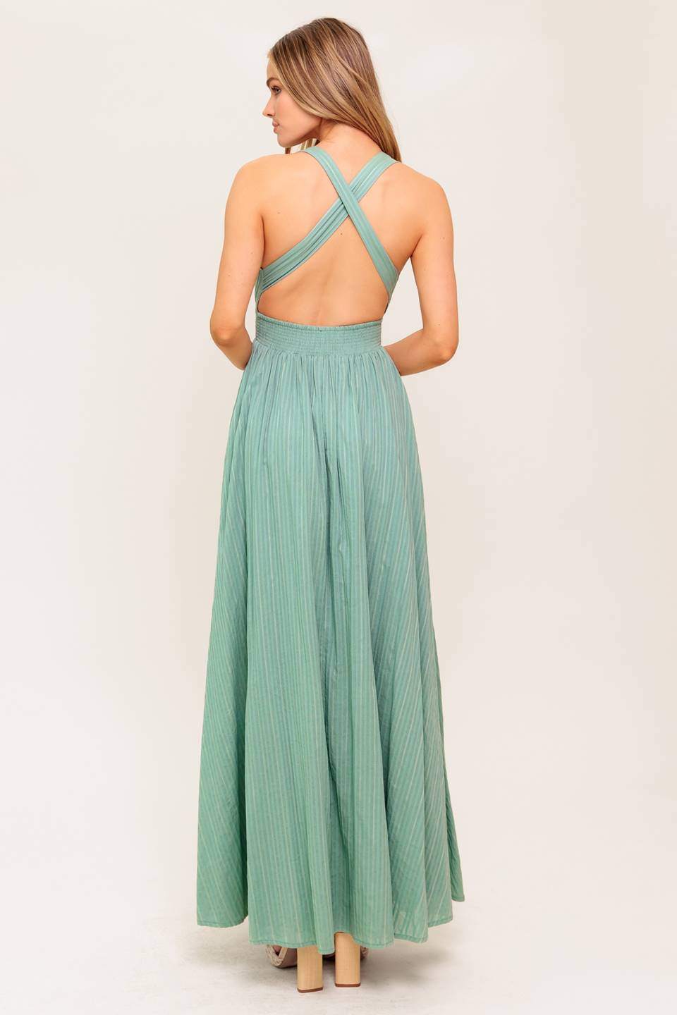 SUNSHINE ON MY MIND SAGE WOVEN MAXI DRESS