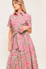 SWEET CAMELLIA PINK WOVEN MIDI DRESS