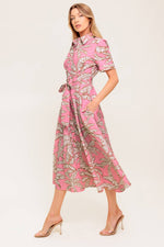 SWEET CAMELLIA PINK WOVEN MIDI DRESS