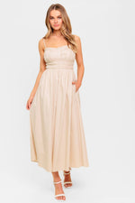 HONEY SUNSET CREAM WOVEN MIDI DRESS
