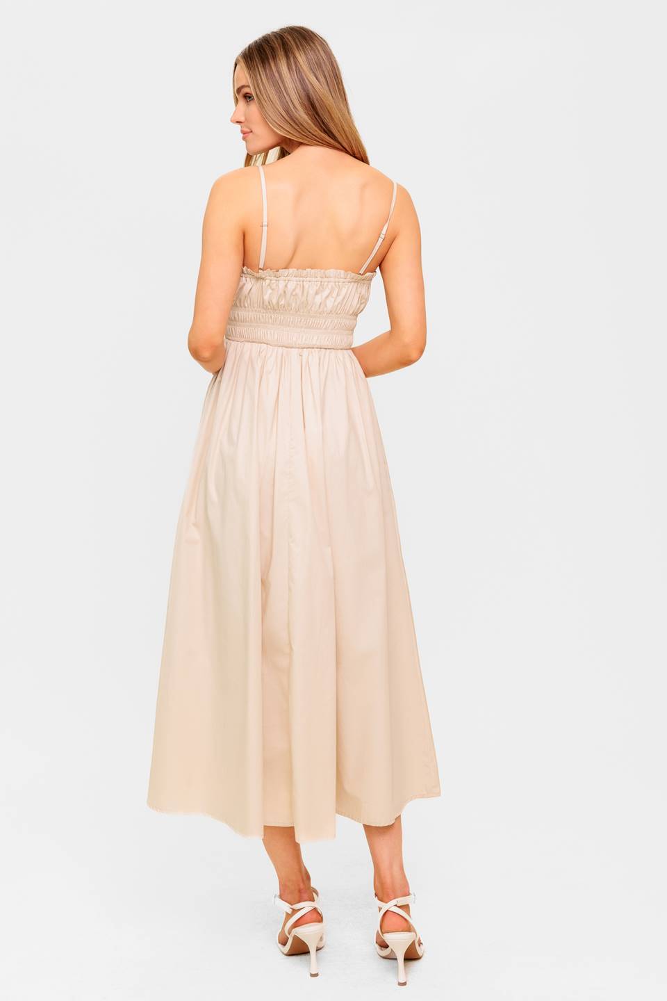 HONEY SUNSET CREAM WOVEN MIDI DRESS