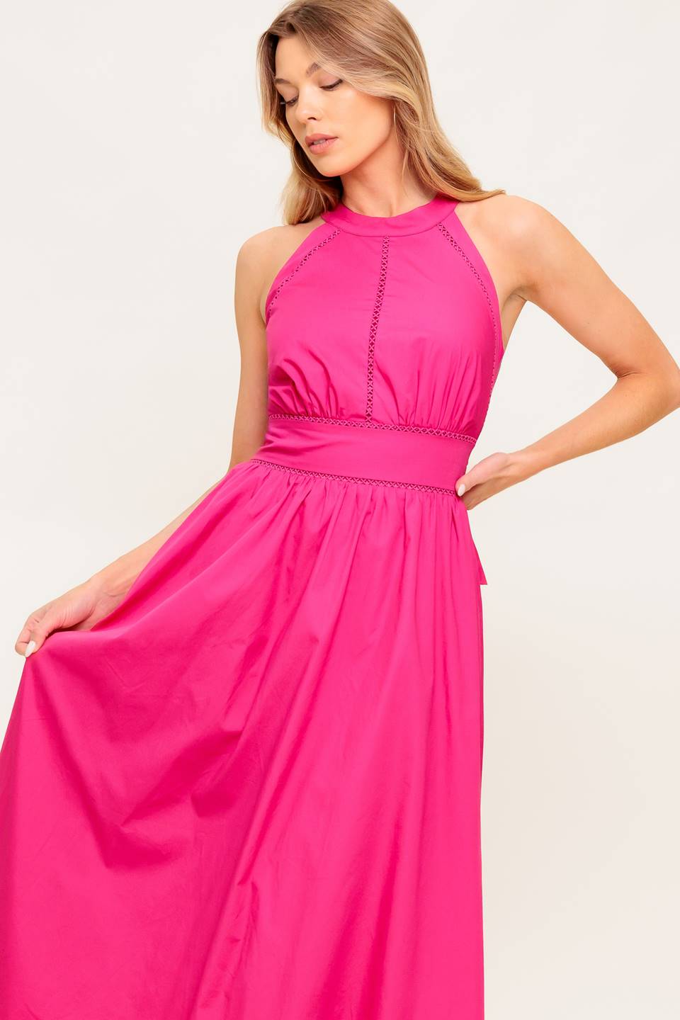 PEONY TOUCH FUCHSIA WOVEN MIDI DRESS