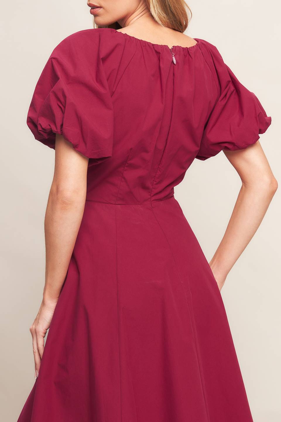 CRIMSON ROMANCE WOVEN MIDI DRESS