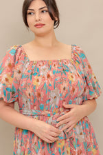 ROSY TWILIGHT WOVEN MIDI DRESS