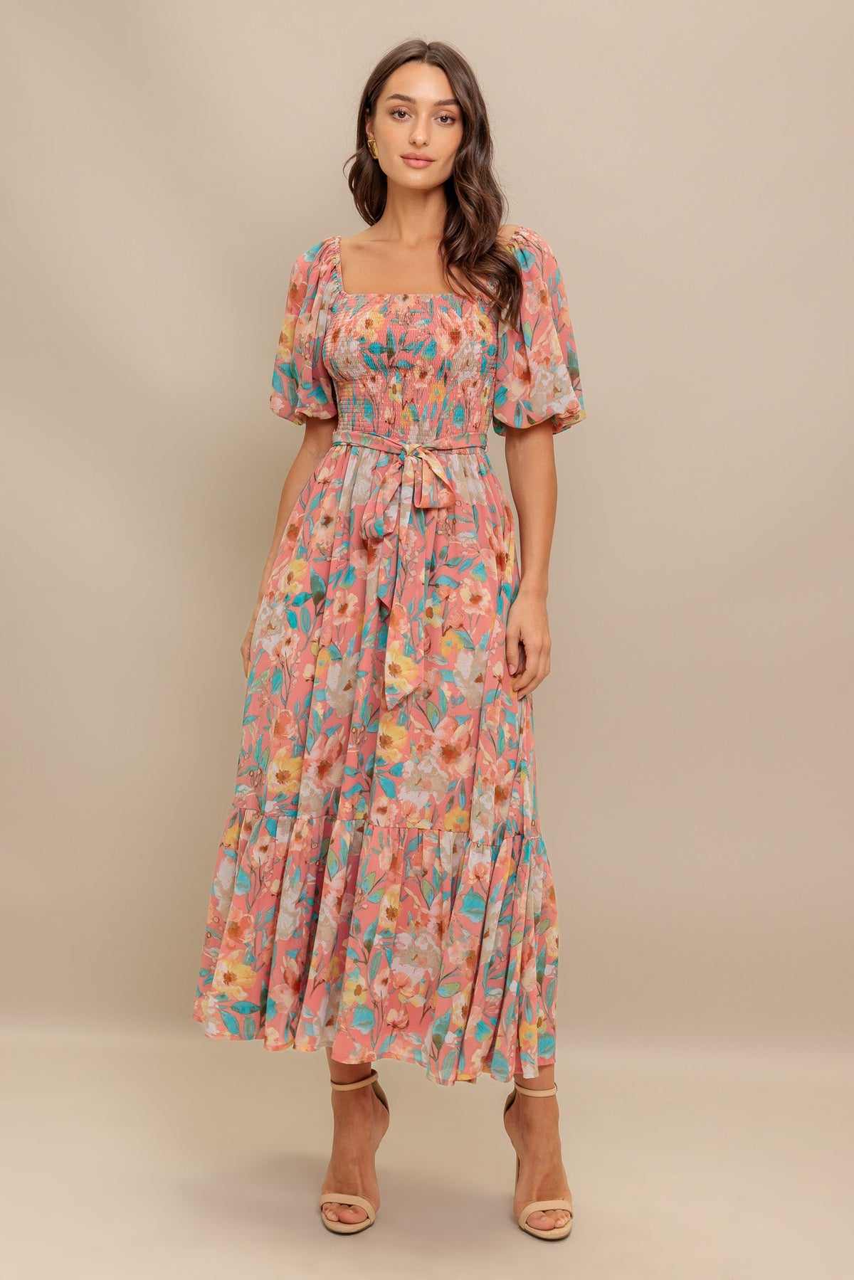 ROSY TWILIGHT WOVEN MIDI DRESS