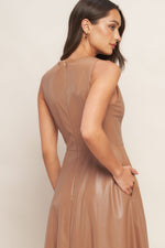 BARE SOPHISTIQUE FAUX LEATHER MIDI DRESS