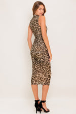 WILD INSTINCT LEOPARD POWER MESH MIDI DRESS