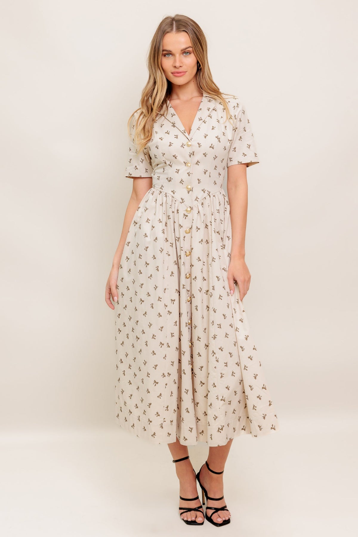 CANDY KISS BEIGE WOVEN MIDI DRESS