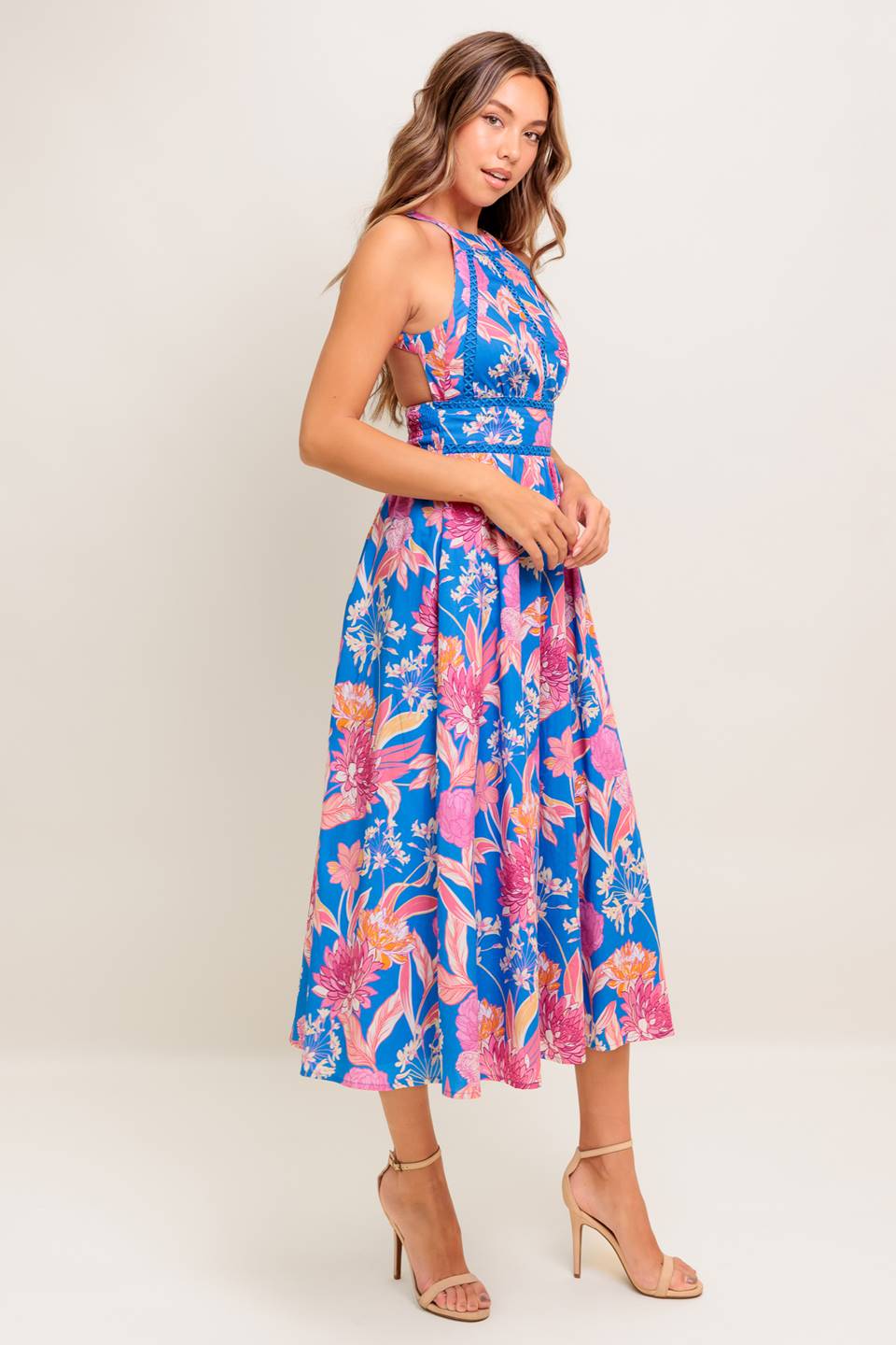 SUN-KISSED FLOWER WOVEN MIDI DRESS