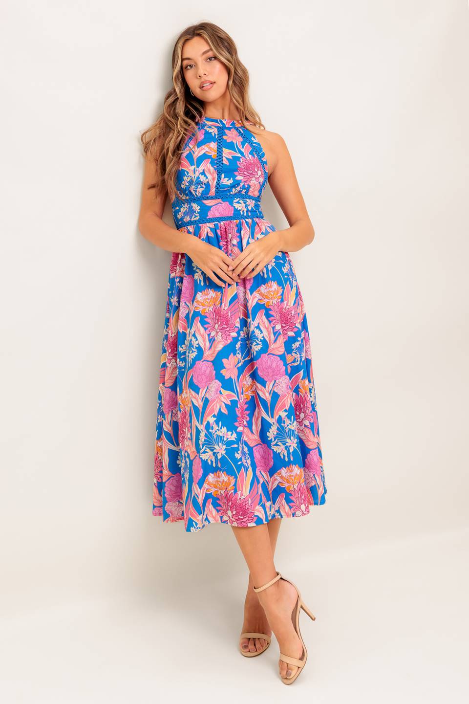 SUN-KISSED FLOWER WOVEN MIDI DRESS