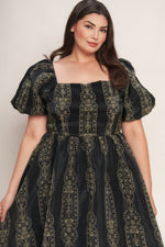 VINTAGE SQUARE WOVEN MIDI DRESS