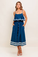 EARTH RHYTHM NAVY WOVEN MIDI DRESS