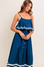 EARTH RHYTHM NAVY WOVEN MIDI DRESS