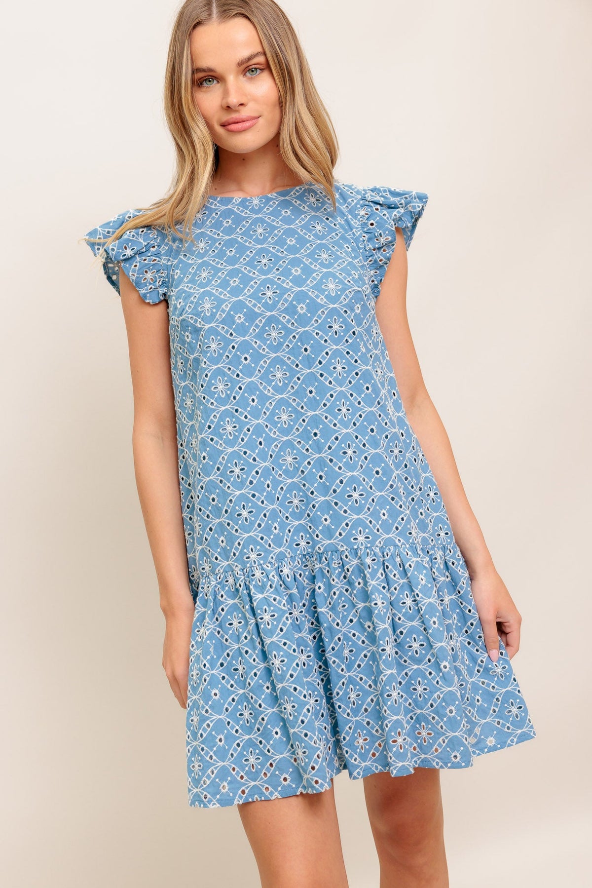 CUPCAKE SMILE WOVEN EYELET BABYDOLL DRESS